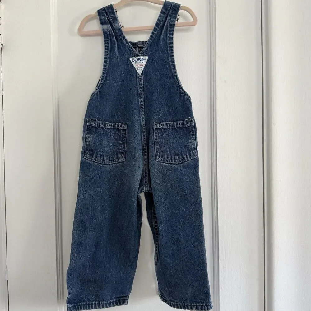 OshKosh B'gosh Vintage Denim Bib Overalls Blue 2T 100% Cotton Made USA